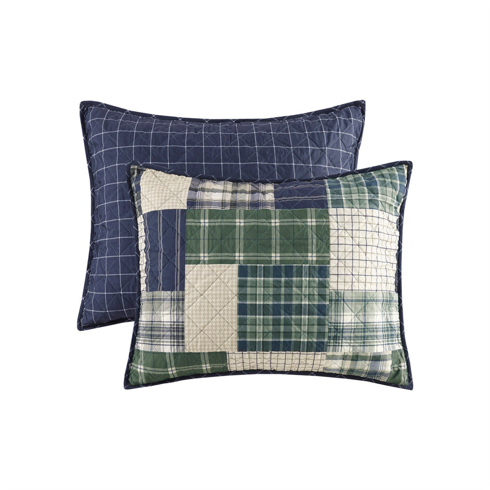 3 Piece Reversible Printed Quilt Set Green / Navy Full/Queen Media 14
