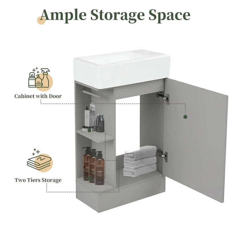 Bathroom Vanity With Sink MDF Grey Two-Tier Shelf Left Or Right Orientation