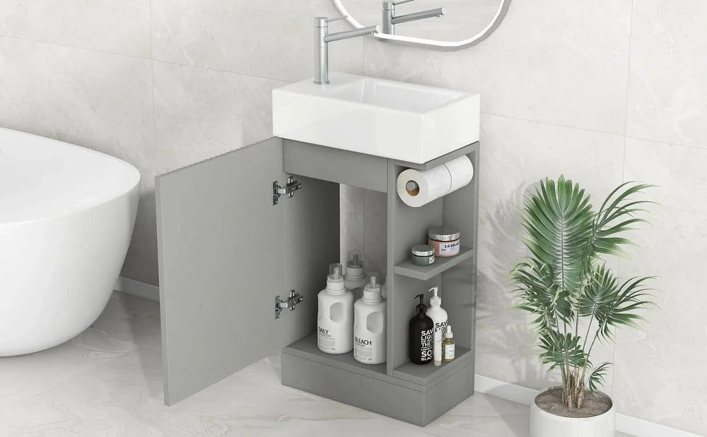 Bathroom Vanity With Sink MDF Grey Two-Tier Shelf Left Or Right Orientation Media 10