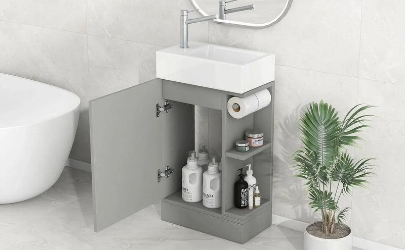 Bathroom Vanity With Sink MDF Grey Two-Tier Shelf Left Or Right Orientation