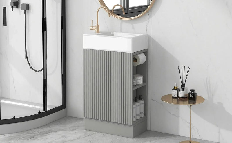 Bathroom Vanity With Sink MDF Grey Two-Tier Shelf Left Or Right Orientation