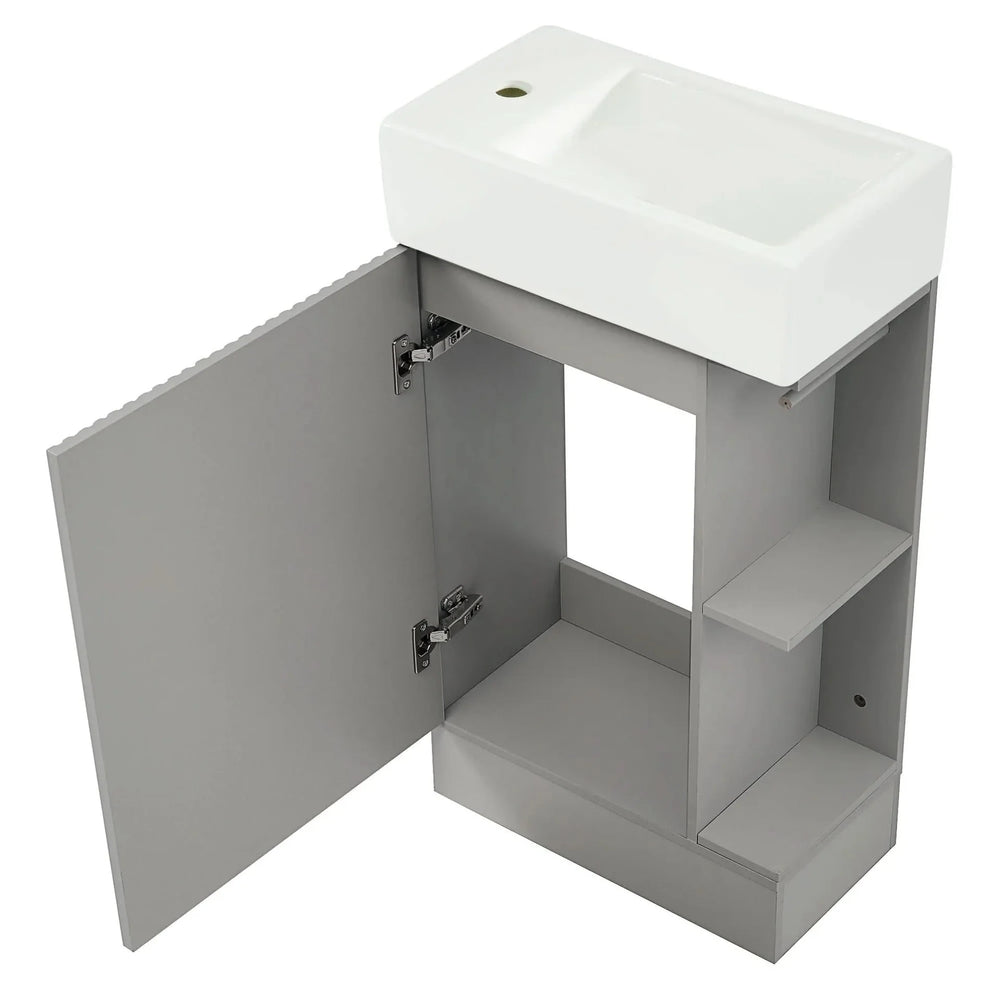 Bathroom Vanity With Sink MDF Grey Two-Tier Shelf Left Or Right Orientation Media 17