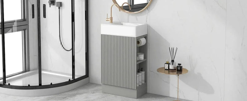 Bathroom Vanity With Sink MDF Grey Two-Tier Shelf Left Or Right Orientation