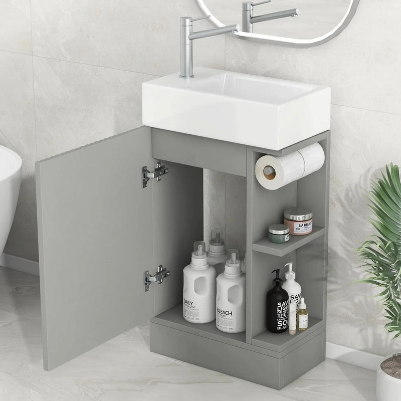 Bathroom Vanity With Sink MDF Grey Two-Tier Shelf Left Or Right Orientation