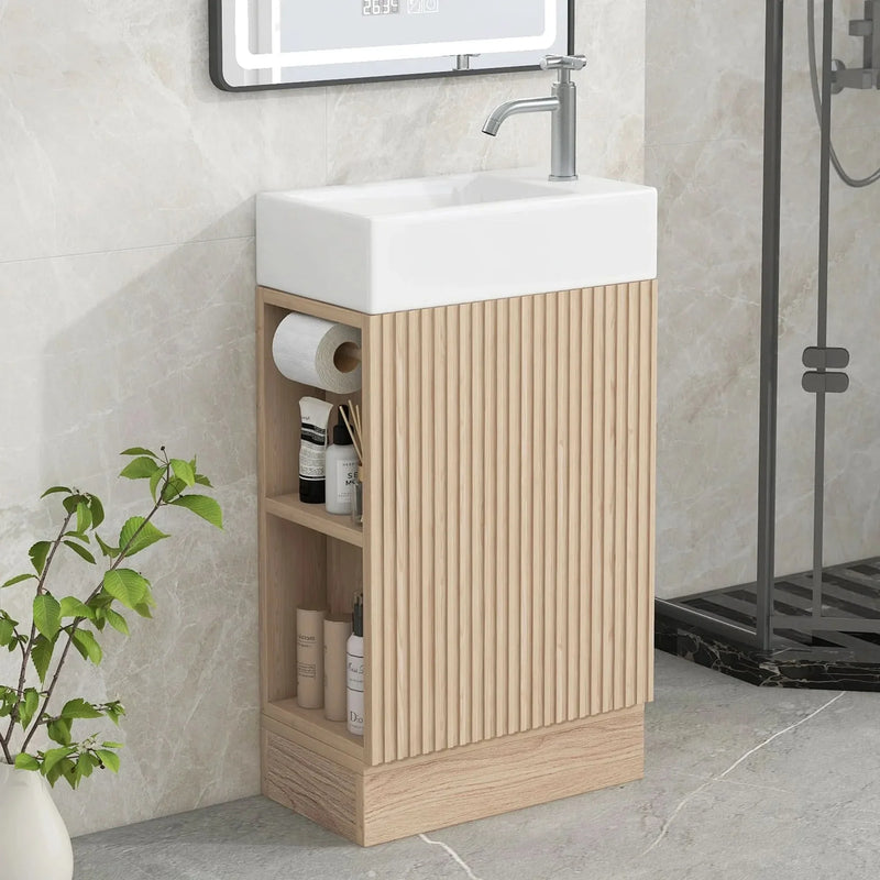 Bathroom Vanity Natural Finish & Two Tier Shelf & Left Or Right Orientation