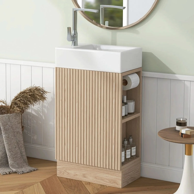Bathroom Vanity Natural Finish & Two Tier Shelf & Left Or Right Orientation