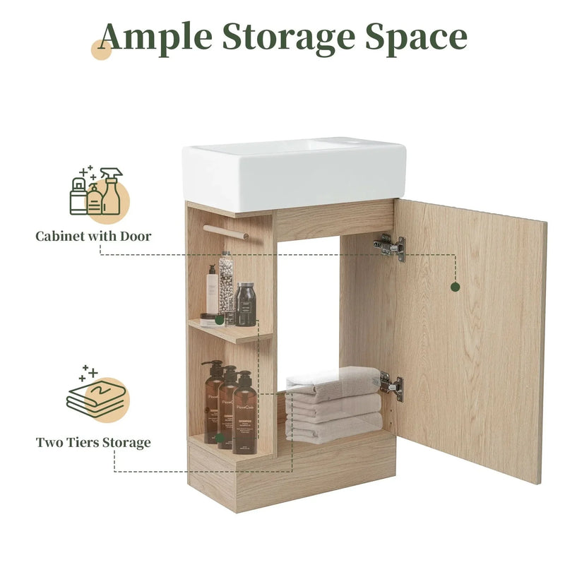 Bathroom Vanity Natural Finish & Two Tier Shelf & Left Or Right Orientation