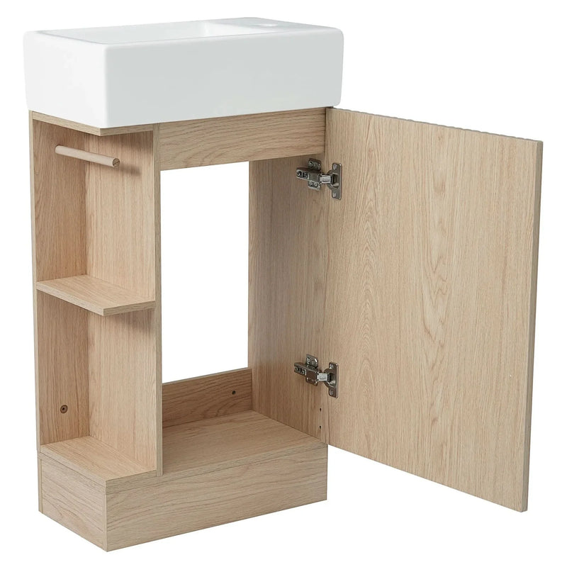 Bathroom Vanity Natural Finish & Two Tier Shelf & Left Or Right Orientation