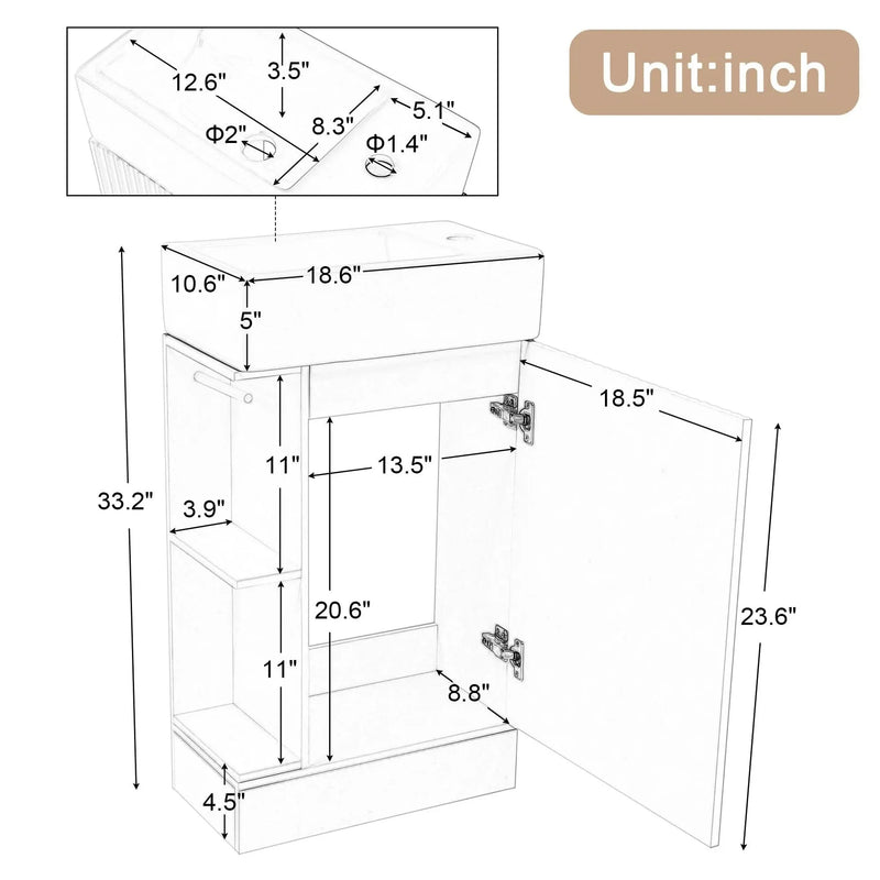 Bathroom Vanity Natural Finish & Two Tier Shelf & Left Or Right Orientation