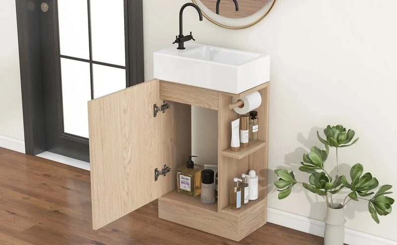 Bathroom Vanity Natural Finish & Two Tier Shelf & Left Or Right Orientation