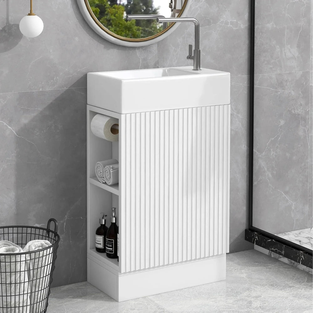 18.6' Bathroom Vanity with Sink, Bathroom Vanity Cabinet with Two-tier Shelf, Left or Right Orientation, White (Old Sku:WF308491AAK) - DTY Store