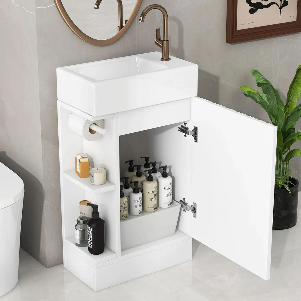 18.6' Bathroom Vanity with Sink, Bathroom Vanity Cabinet with Two-tier Shelf, Left or Right Orientation, White (Old Sku:WF308491AAK) - DTY Store