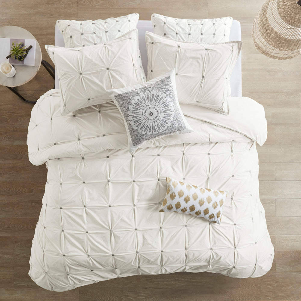 King/Cal King 3 Piece Elastic Embroidered Cotton Duvet Cover Set Media 13