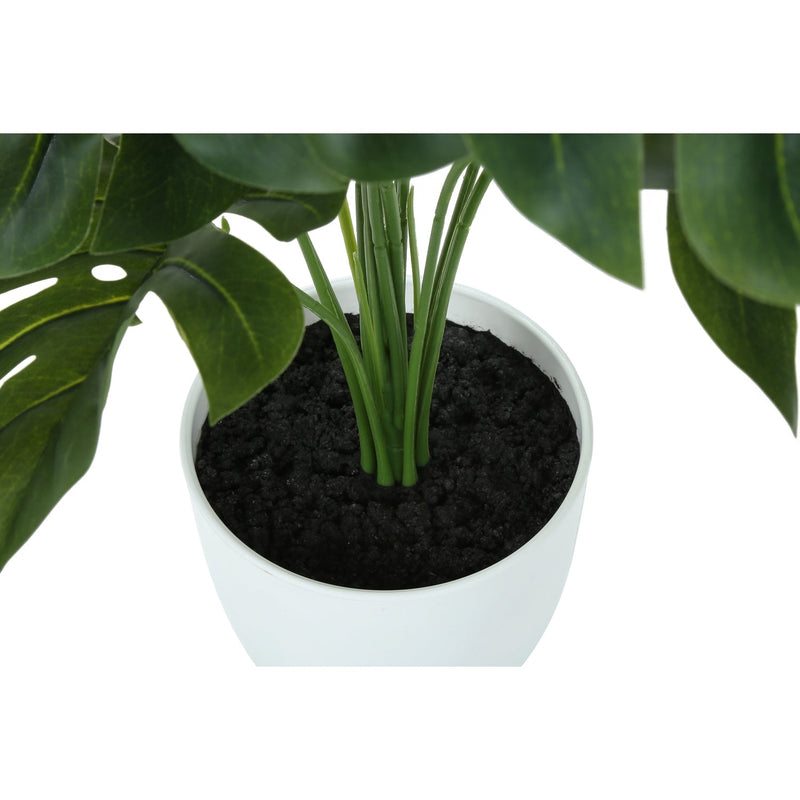 Artificial Monstera Plant, 24' Tall, Green Faux Potted Indoor Decor with Real Touch Leaves, White Pot, Tabletop Greenery
