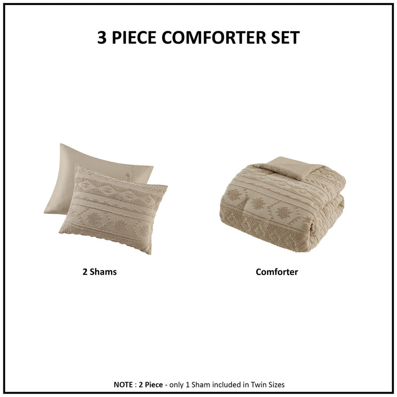 3 PCS Full/Queen Chenille Oversized Comforter Set Tan
