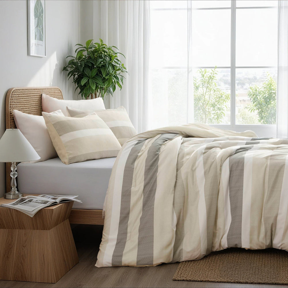 3-Piece King/Cal King Stripe Textured Print Comforter Set,Neutral Media 7