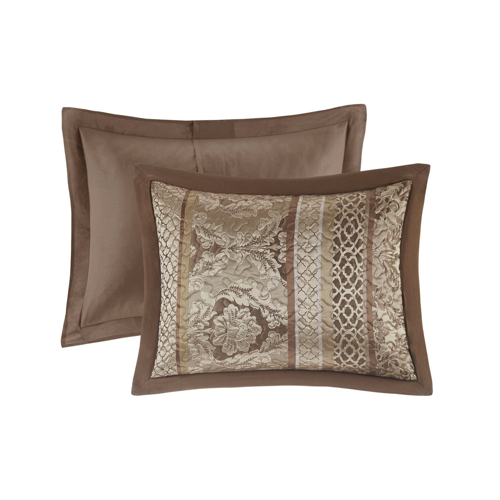 5 Piece Reversible Jacquard Bedspread Set Brown/Gold Queen Media 7