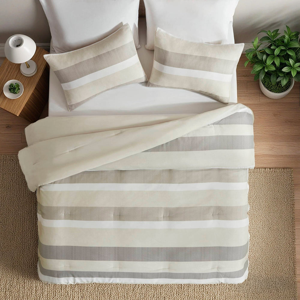 2-Piece Twin/Twin XL Stripe Textured Print Comforter Set,Neutral Media 8