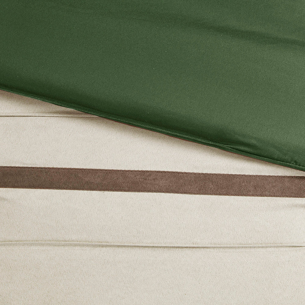 7 PC Pieced Faux Suede Comforter Set Green Queen Media 11