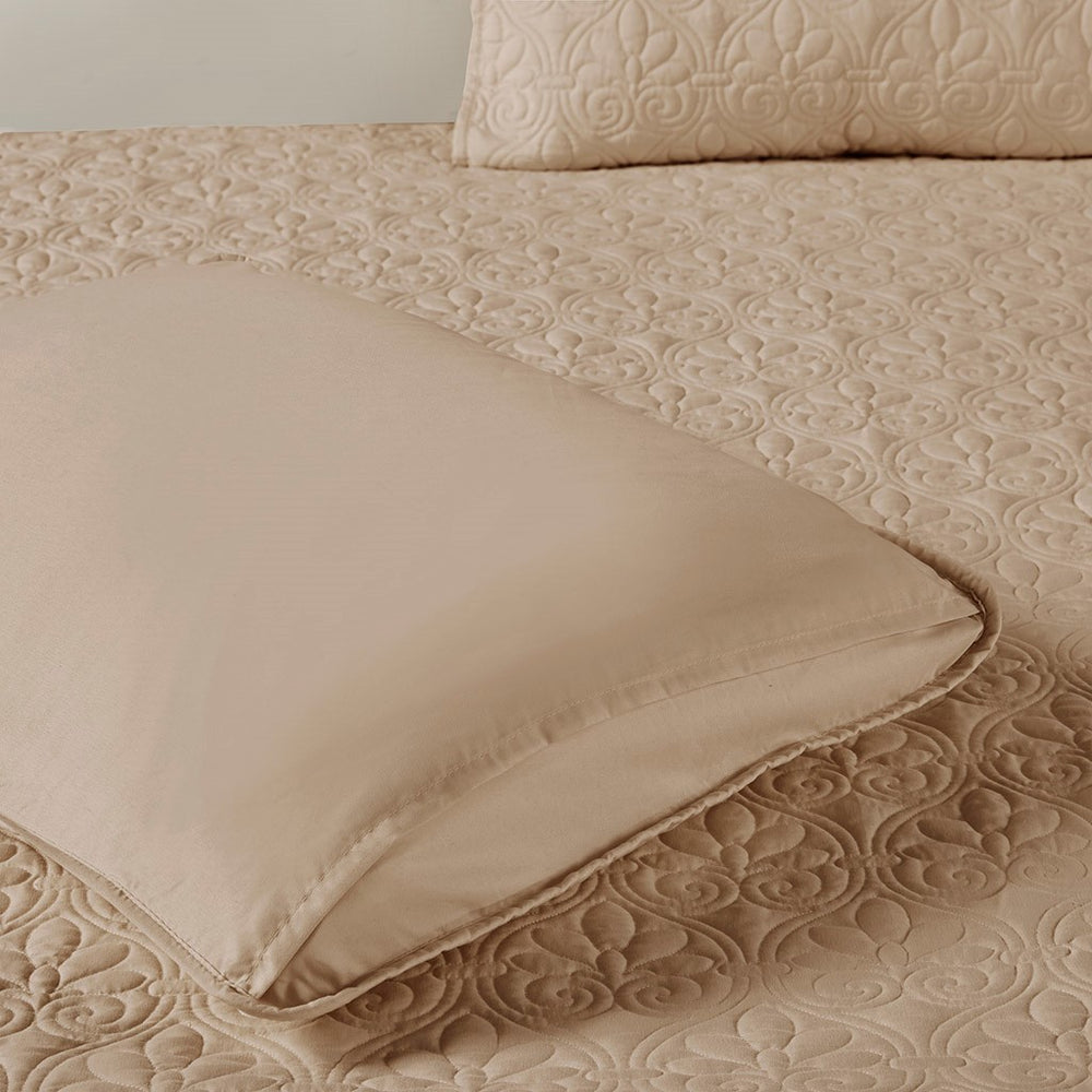 3 Piece Split Corner Pleated Quilted Bedspread Khaki King Media 3