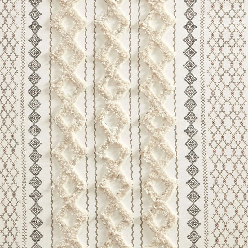 Cotton Curtain Panel 50x108 Inches Printed Chenille Stripe Lined Ivory