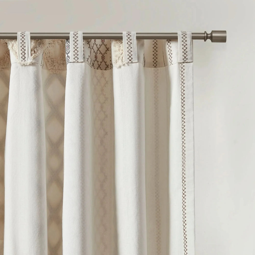 Cotton Curtain Panel 50x108 Inches Printed Chenille Stripe Lined Ivory Media 10