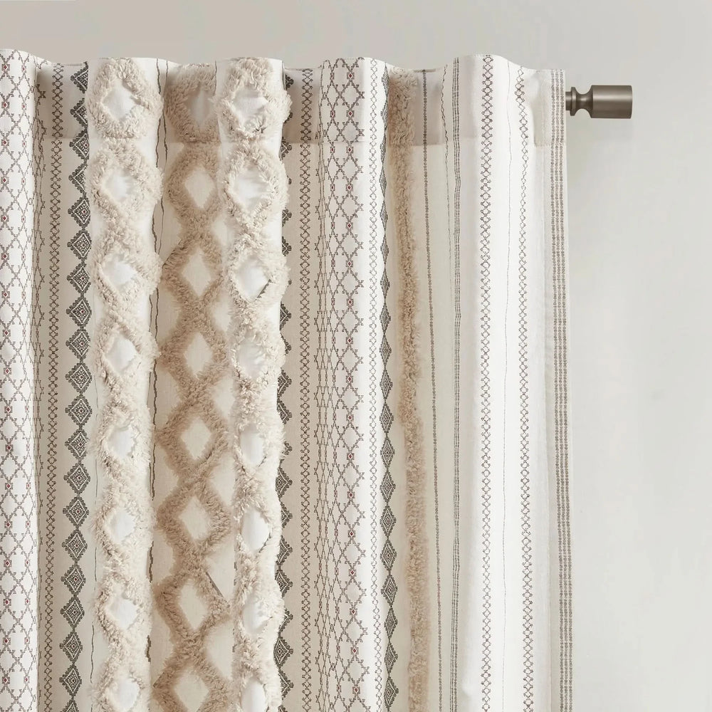 Cotton Curtain Panel 50x108 Inches Printed Chenille Stripe Lined Ivory Media 6