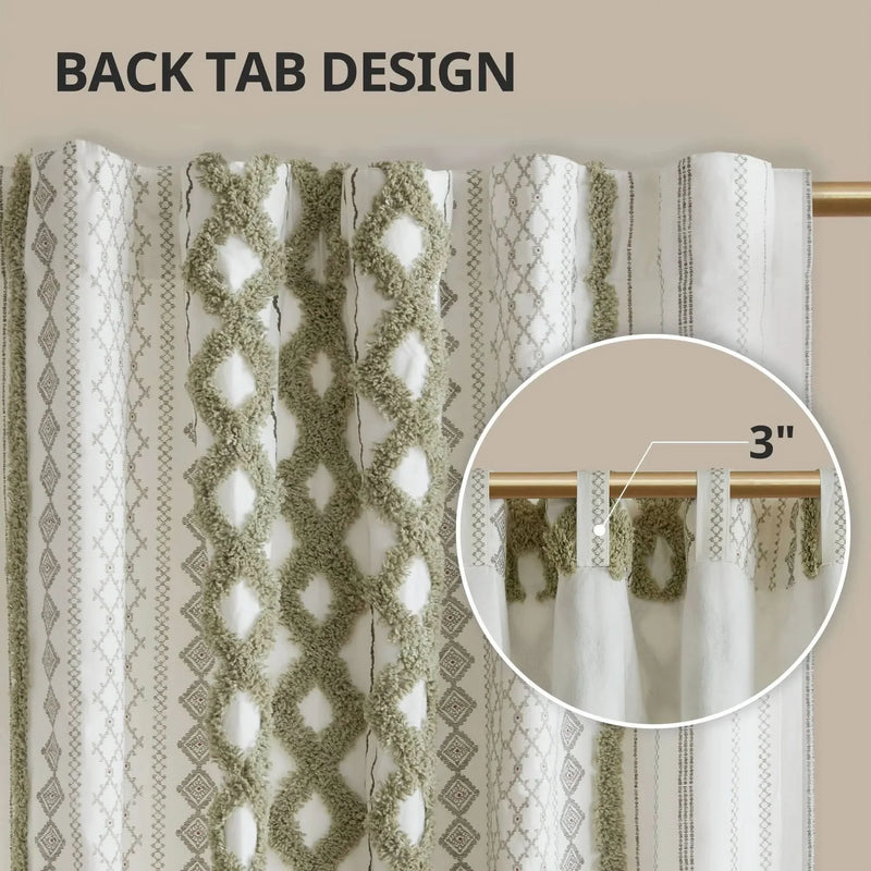 Cotton Curtain Panel Tufted Chenille Stripe Green Lining Fabric Bedroom