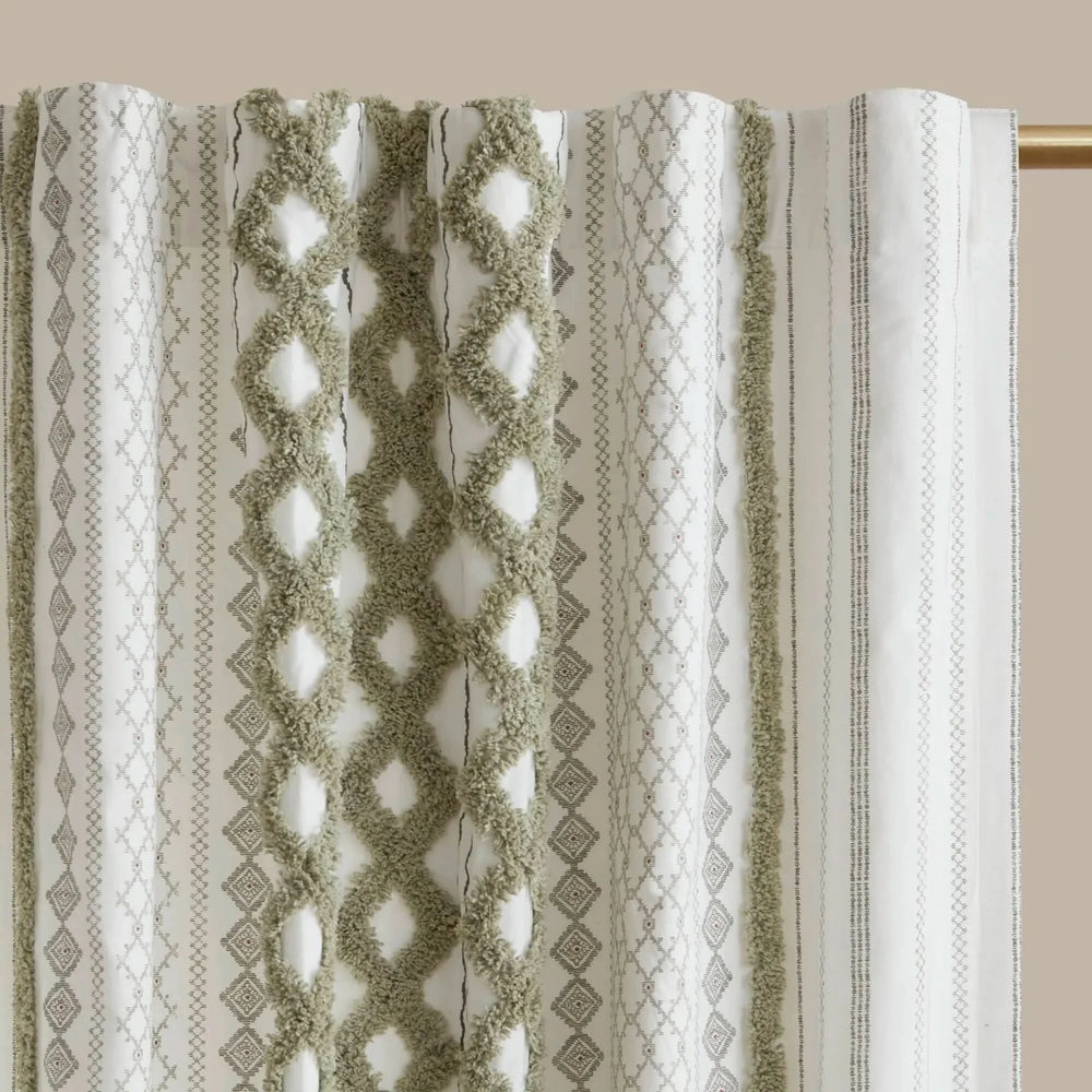 Cotton Curtain Panel Tufted Chenille Stripe Green Lining Fabric Bedroom Media 11