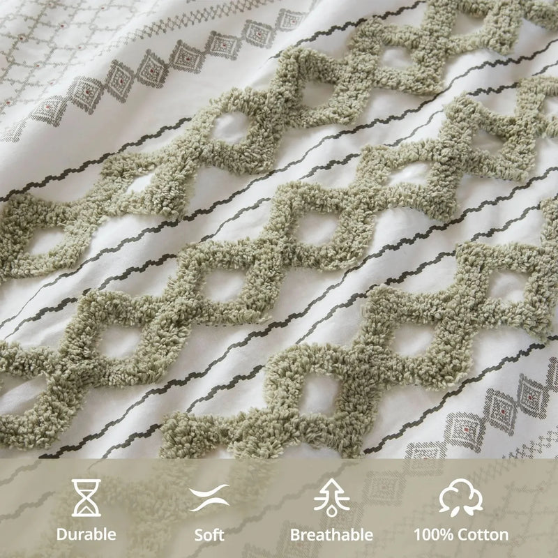 Cotton Curtain Panel Tufted Chenille Stripe Green Lining Fabric Bedroom