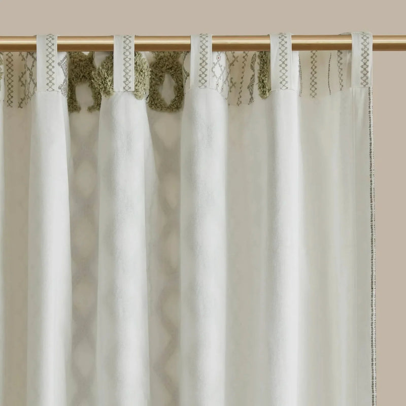 Cotton Curtain Panel 50x95 Inches Printed Chenille Stripe & Lined Green