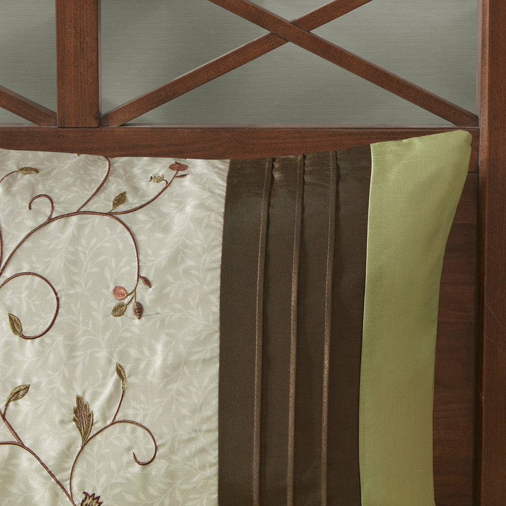Embroidered 7 Piece Comforter Set Green Cal King Media 8