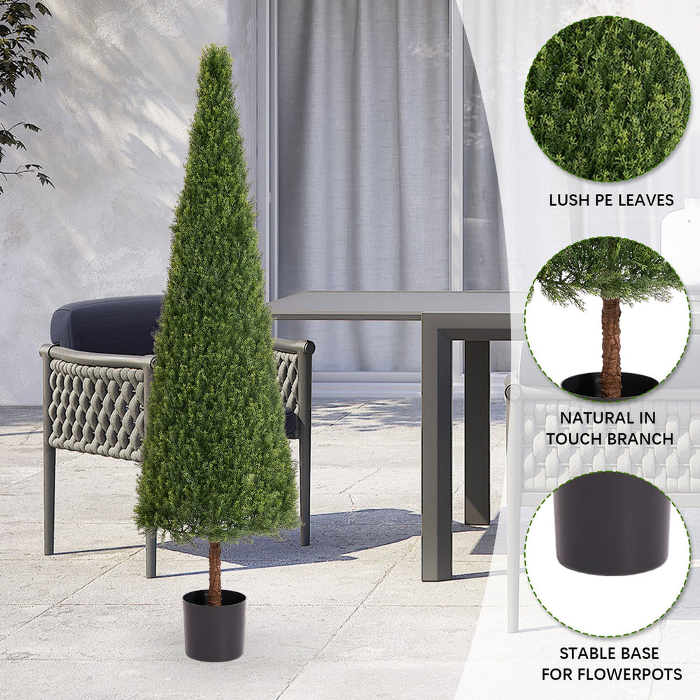 6FT Artificial Conical Topiary Trees  UV Resistant Faux Cedar Bushes and Evergreen Shrubs, Fake Potted Plants for Front Porch Outside Planter Decor, 1pc/set Media 7