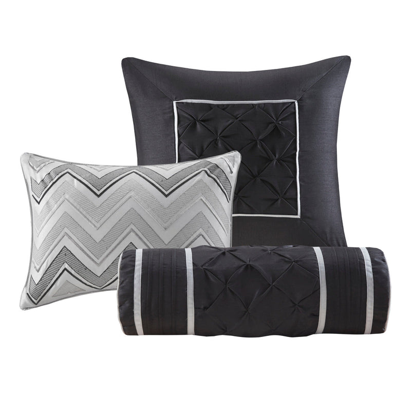 7 Piece Tufted Comforter Set Grey Queen