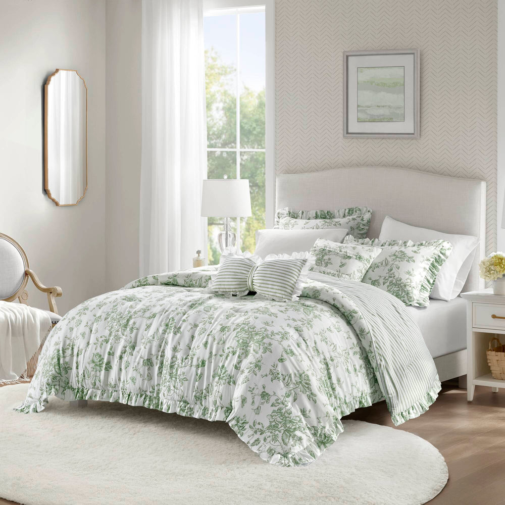 5 Pieces King Comforter Set with Decorative Pillows,Green Media 17