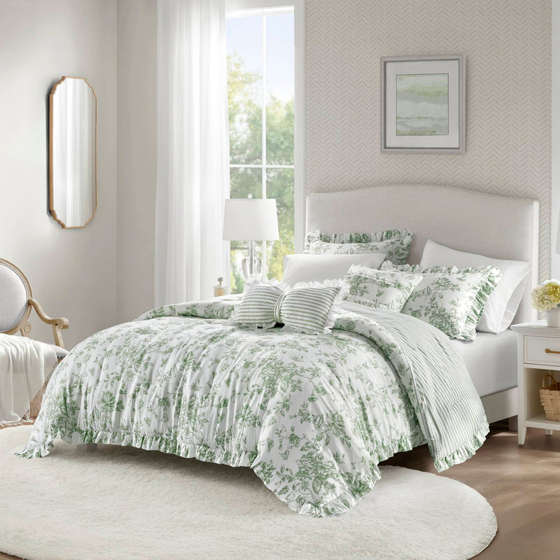 5 Pieces Full/Queen Comforter Set with Decorative Pillows,Green