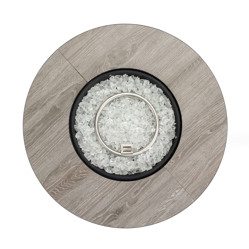Propane Fire Pit Table Round Steel Wood Grain Ceramic Tabletop For Outdoor Patio & Backyard Entertaining