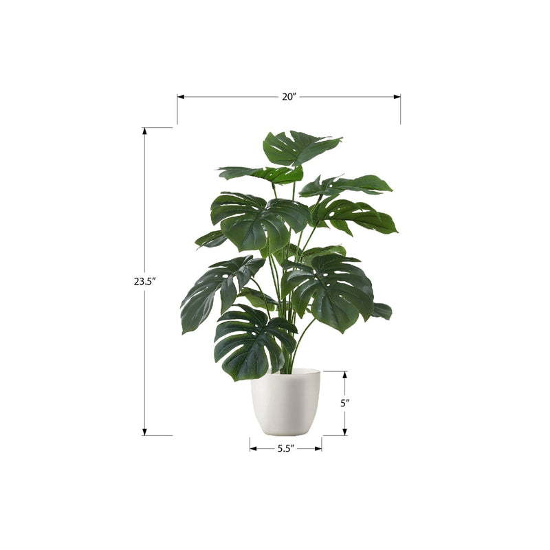 Artificial Monstera Plant, 24' Tall, Green Faux Potted Indoor Decor with Real Touch Leaves, White Pot, Tabletop Greenery