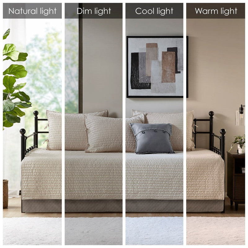 6 Piece Reversible Plaid Daybed Cover Set Neutral Daybed