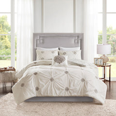 4 Piece Embroidered Cotton Reversible Duvet Cover Set perspective