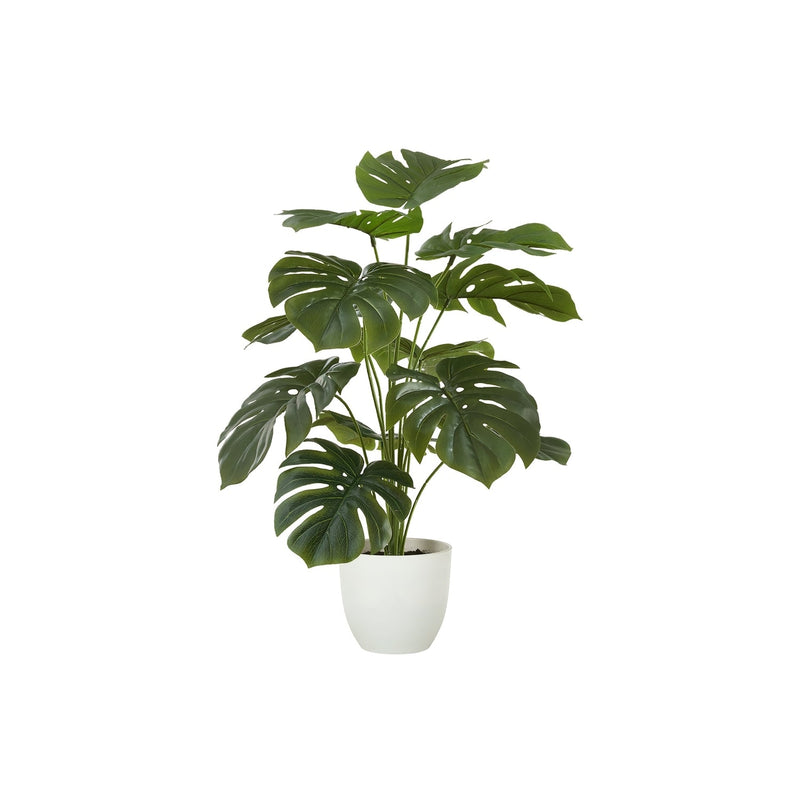 Artificial Monstera Plant, 24' Tall, Green Faux Potted Indoor Decor with Real Touch Leaves, White Pot, Tabletop Greenery