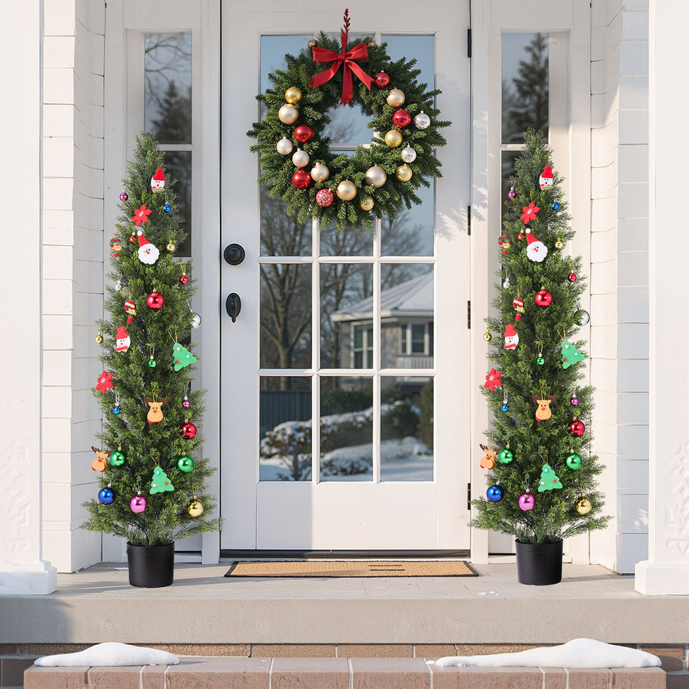 Artificial Topiary Cedar Trees, 60 inch 2 Set Faux Pine Shrubs Plants, Fake Silk Tree Look Real, Easy Assembly for Decor Front Porch Outdoor Patio Garden Balcony Backyard Indoor Office Media 9