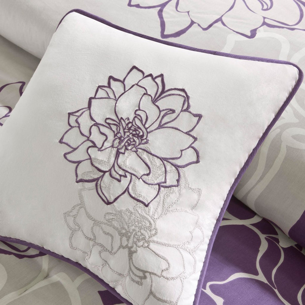 Printed Cotton Sateen Comforter Set Taupe Grey/Purple King Media 2