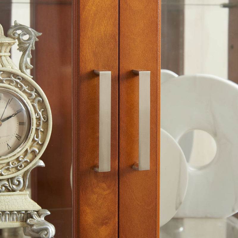 Glass Display Cabinet Tempered Glass Doors Walnut Finish Transitional