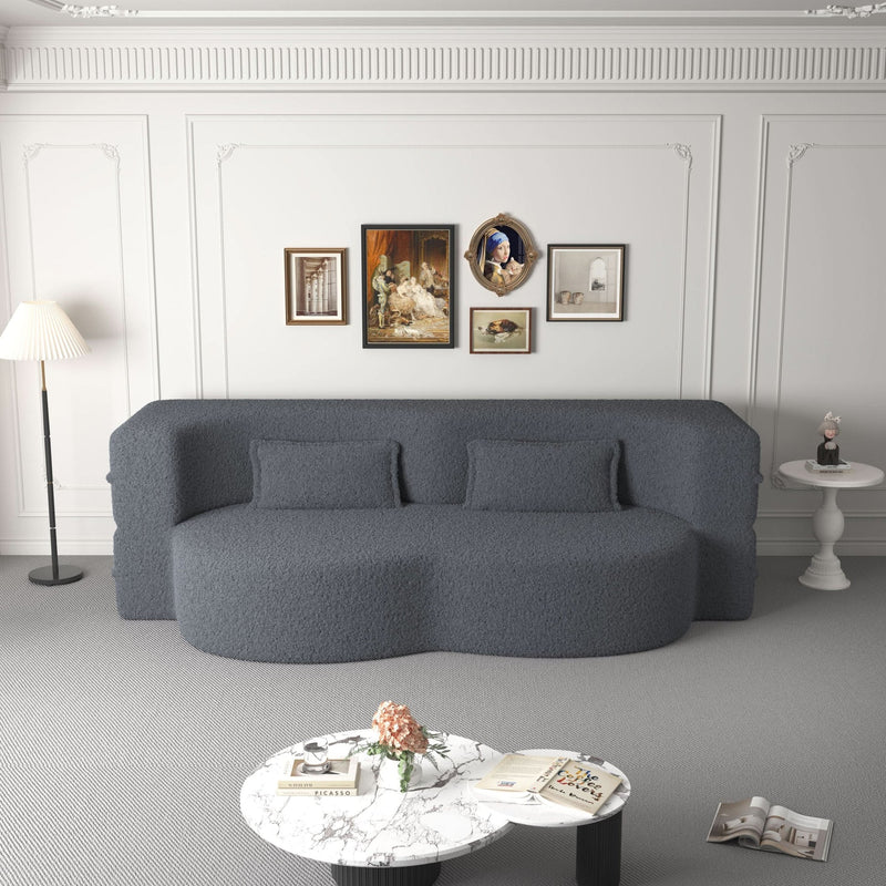 Sofa Bed Teddy Fabric Modern Grey Full Size Living Room Lounge Area