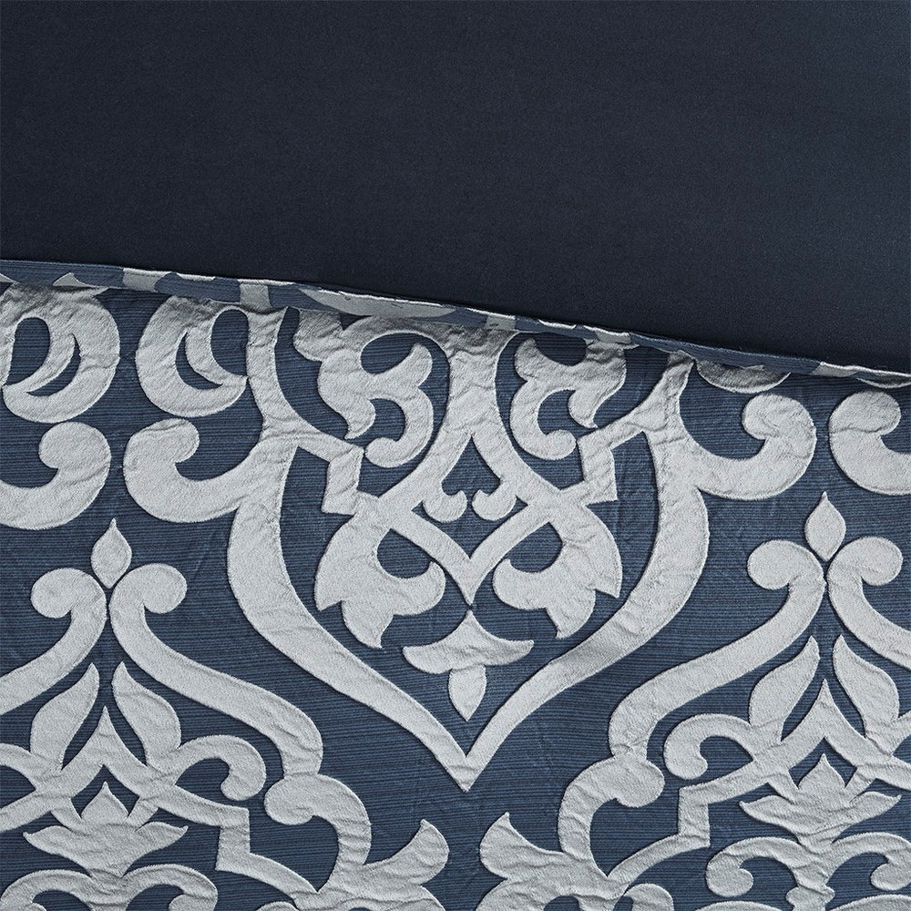 8 Piece Jacquard Comforter Set Navy/Silver King Media 5