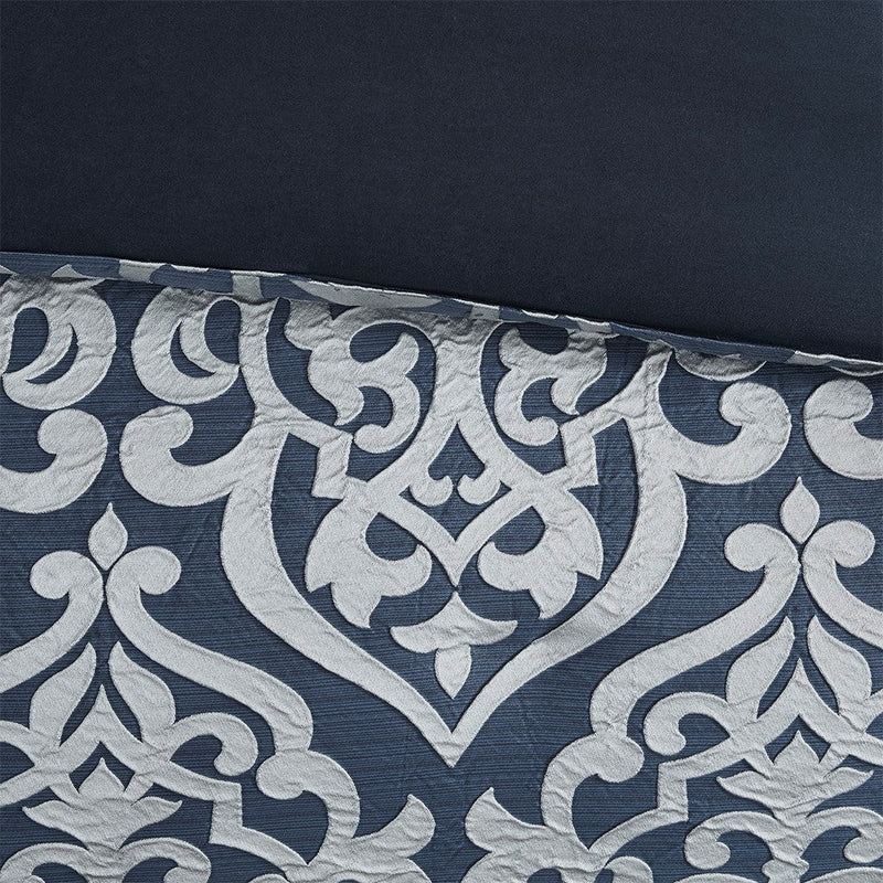 8 Piece Jacquard Comforter Set Navy/Silver King