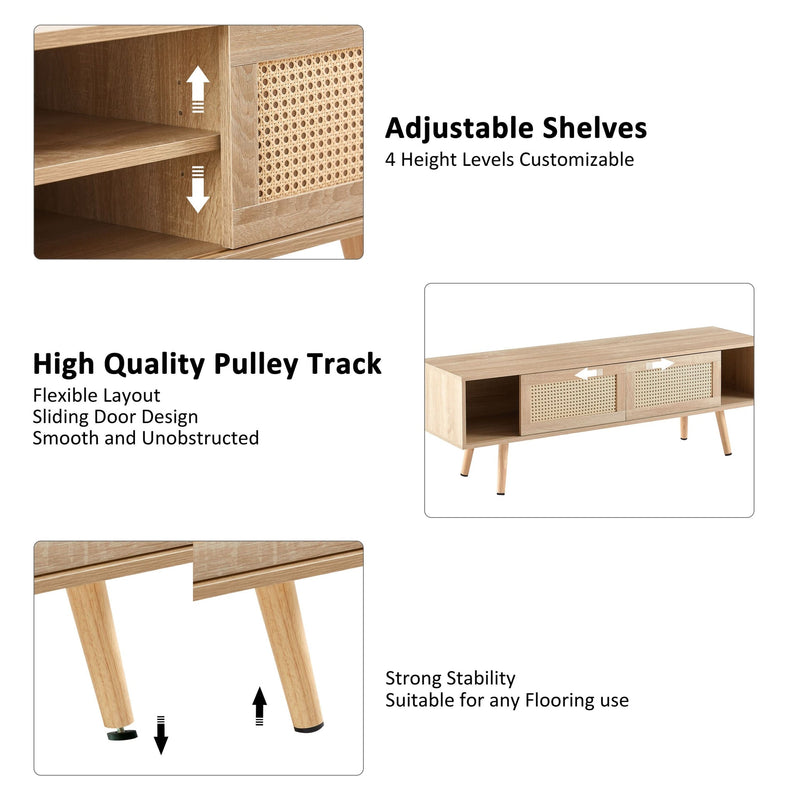 TV Cabinet Solid Wood With Adjustable Shelf For Living Room Use 55 Inch Length