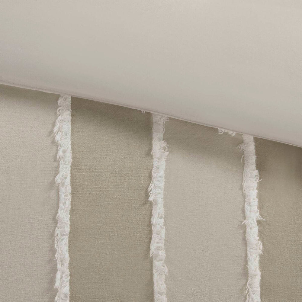 3 Piece Striped Cotton Comforter Set Taupe Full/Queen Media 12