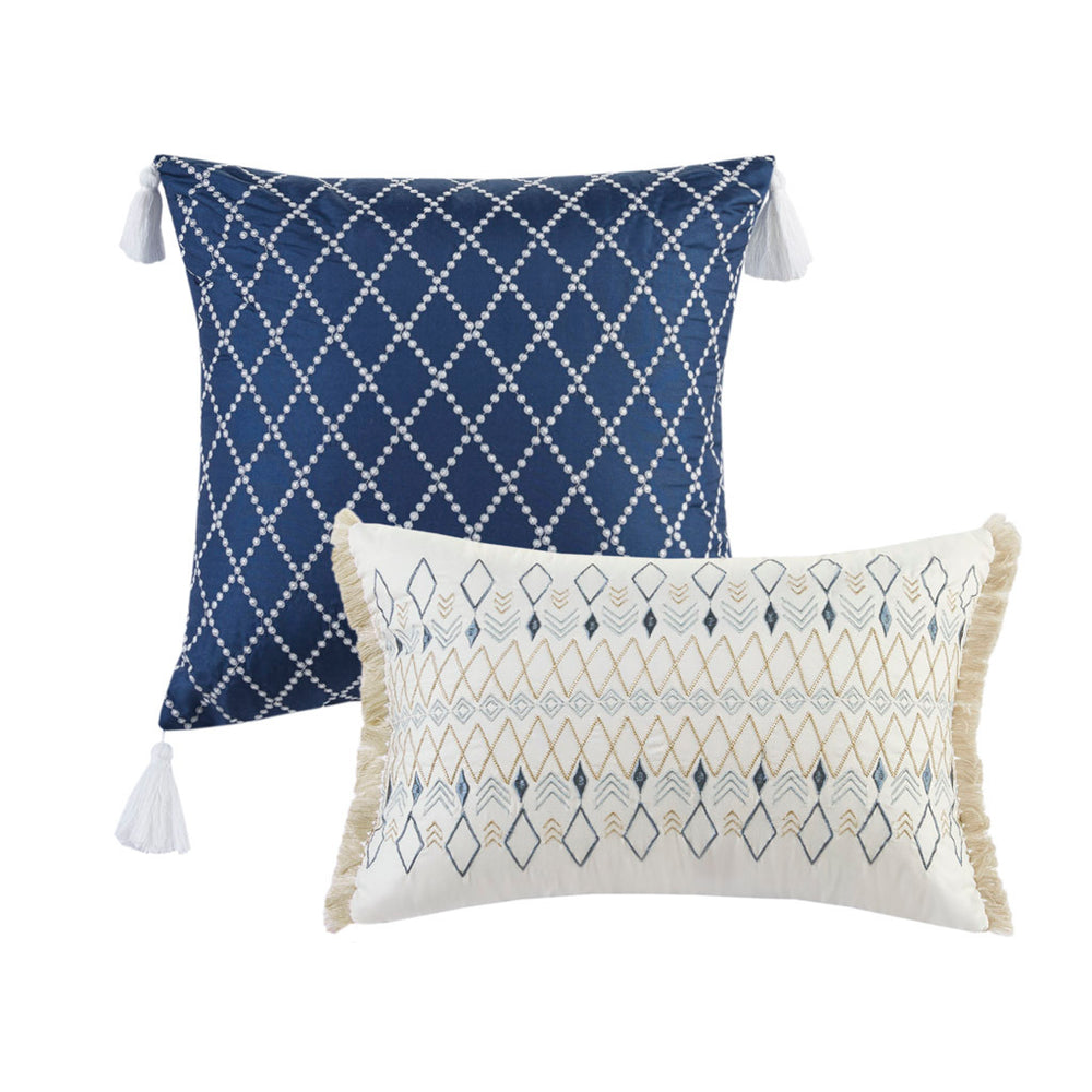 5 Piece Printed Seersucker Comforter Set with Throw Pillows Taupe/Blue Full/Queen Media 7